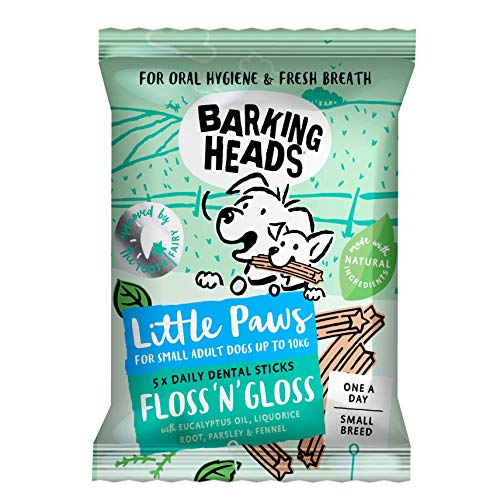 Barking Heads Little Paws Treats Floss 'n' Gloss Kleine Rassen, 50 Stück (10 Packungen mit 5 Stäbchen in jeder Packung) von Barking Heads