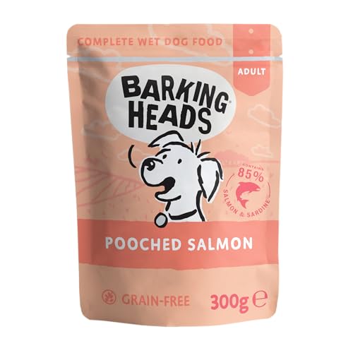 Barking Heads Pooched Salmon Nassfutter für Hunde, Hundefutter Nass mit 85% natürlichem Lachs und Sardine, Ohne Künstliche Aromen, Hundefutter Getreidefrei mit Vitaminen und Mineralien (10 x 300 g) von Barking Heads