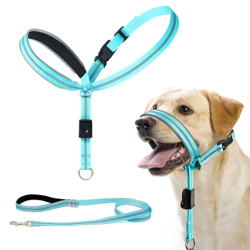 BARKLESS Hundehalsband, reflektierendes Kopfhalfter für kleine, mittelgroße und große Hunde mit weicher Polsterung, kein Ziehen, Mundgeschirr mit Trainingsleine, verstellbare Maulkorbleine für sanftes von Barkless