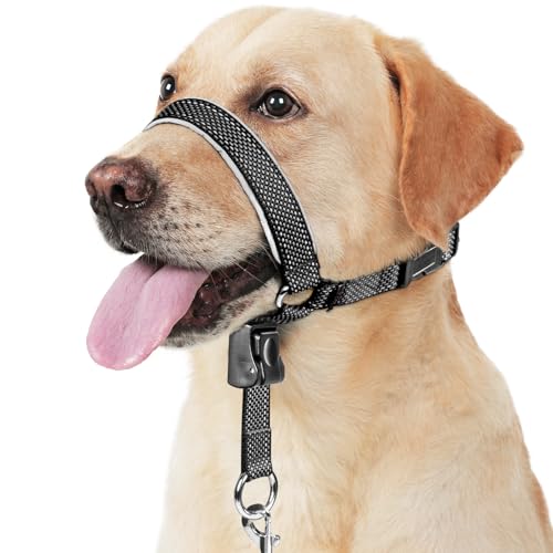 BARKLESS Hundehalsband, weich, kein Ziehen, reflektierender Maulkorb mit Sicherheitsverbindung, verstellbares Halfter, gepolsterte Nasenleine für große, mittelgroße Hunde, Training, Spazierengehen von Barkless