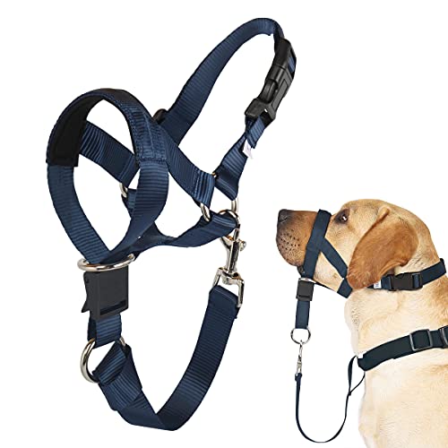 Barkless Hundehalfter, No Pull Training Tool für mittelgroße große Hunde auf Spaziergängen, inkl. Trainingsanleitung, weiche Polsterung, marineblau, L von Barkless