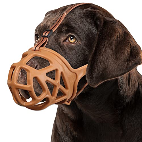 BARKLESS Maulkorb für Hunde, Korbmaulkorb zum Beißen, Kauen und Schnitzen, humane Käfigmundabdeckung, perfekt für die Fellpflege und das Training großer aggressiver reaktiver Hunde (XL, Braun) von Barkless