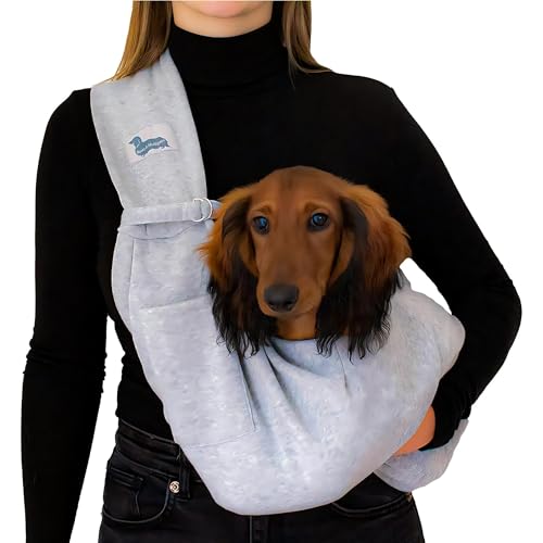 Haustier-Tragetasche für kleine Hunde und Katzen, Tragetuch mit Sicherheitsschnalle, Knöpfen und Vordertasche, weiches, langlebiges Design, Hundetragetaschen für kleine Hunde 0-5,4 kg, Hundetasche von Barks & Mulligans