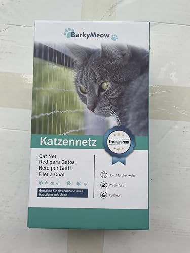 BarkyMeow Balkonnetz für Katzen, 6x3m Katzennetz für Balkon ohne Bohren, Katzengitter Fenster, Katzen Fensterschutz，Katzenschutznetz für Balkon, Fenstern, Terrassen, Türen, Dachluken (Transparentes) von BarkyMeow