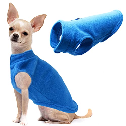 Hunde-Fleece-Weste, weiche Winterjacke, Pullover mit D-Ring-Leine, kaltes Wetter, Mantel mit Kapuze für kleine, mittelgroße und große Hunde, Blau, Größe M von Barleygoo