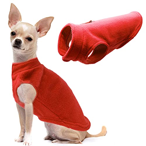 Hunde-Fleece-Weste, weiche Winterjacke, Pullover mit D-Ring-Leine, kaltes Wetter, Mantel mit Kapuze für kleine, mittelgroße und große Hunde, Rot von Barleygoo