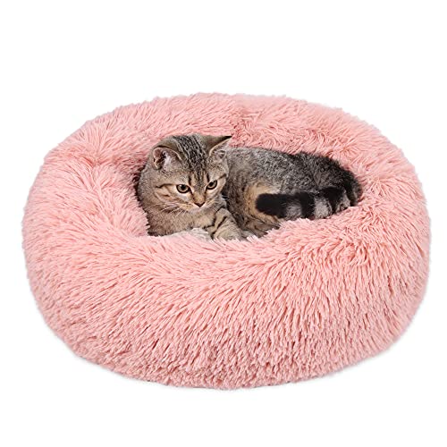 BaronHong Beruhigendes Hundebett & Katzenbett, Anti-Angst-Donut-Hundekuschelbett, wärmendes, gemütliches, weiches, rundes Hundebett, Flauschiges Kunstpelz-Plüsch von BaronHong