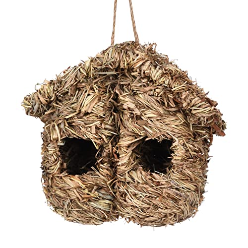 BaronHong Kolibri-Haus, handgewebtes Vogelnest, Vogelhütte aus Naturfaser, Tasche für Finken, Kanarienvögel, Meisen, 2 Öffnungen (gelb, M) von BaronHong