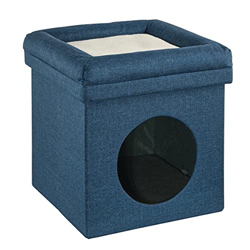 Baroni Home Hundebett, Katzenbett, faltbar, für Hunde und Katzen, mit erhöhtem Kissen, Farbe Blau, Maße 38 x 38 x 42 cm von Baroni Home