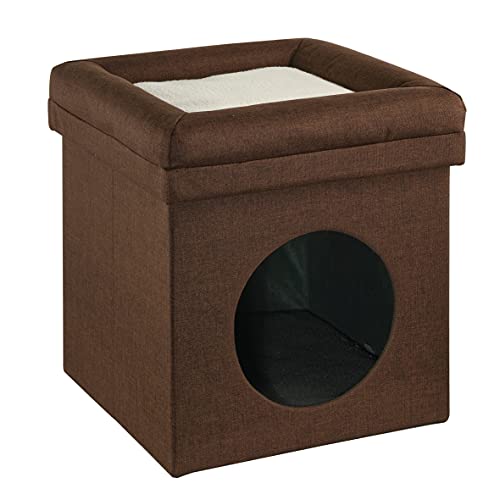 Baroni Home Hundebett, Katzenbett, faltbar, für Hunde und Katzen, mit erhöhtem Kissen, Farbe Braun, Maße 38 x 38 x 42 cm von Baroni Home