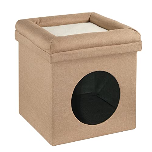 Baroni Home Hundebett, Katzenbett, faltbar, für Hunde und Katzen, mit erhöhtem Kissen, Farbe: Taupe, Maße: 38 x 38 x 42 cm von Baroni Home