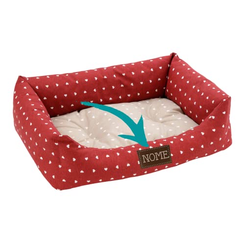 Baroni Home Hundebett PERSONALISIERBAR aus Stoff, Größe L, weiches Hundematte für Hunde und Katzen, bequem, für Schlafzimmer Wohnzimmer Flur, waschbar (70x85 cm, Beige und Rot) von Baroni Home