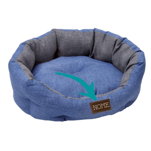 Baroni Home Hundebett PERSONALISIERBAR aus Stoff, Größe L, weiches rundes Hundematte für Hunde und Katzen, bequem, für Schlafzimmer Wohnzimmer Flur, waschbar (50x65 cm, Grau und Blau) von Baroni Home