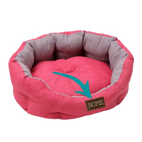 Baroni Home Hundebett PERSONALISIERBAR aus Stoff, Größe L, weiches rundes Hundematte für Hunde und Katzen, bequem, für Schlafzimmer Wohnzimmer Flur, waschbar (50x65 cm, Grau und Fuchsia) von Baroni Home