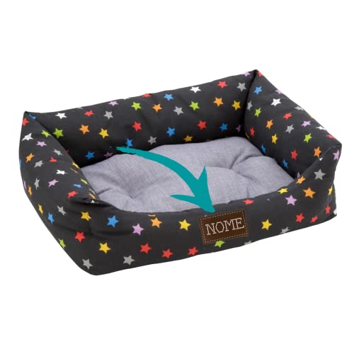 Baroni Home Hundebett PERSONALISIERBAR aus Stoff, Größe M, weiches Hundematte für Hunde und Katzen, bequem, für Schlafzimmer Wohnzimmer Flur, waschbar (60x70 cm, Grau mit Sternen) von Baroni Home