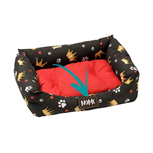 Baroni Home Hundebett PERSONALISIERBAR aus Stoff, Größe M, weiches Hundematte für Hunde und Katzen, bequem, für Schlafzimmer Wohnzimmer Flur, waschbar (60x70 cm, Rot und Schwarz mit Kronen) von Baroni Home