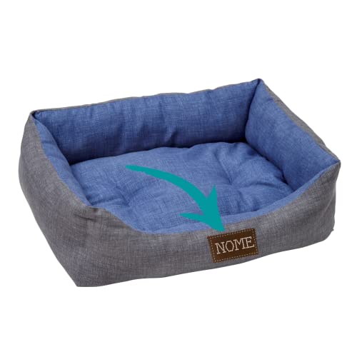 Baroni Home Hundebett PERSONALISIERBAR aus Stoff, Größe S, weiches Hundematte für Hunde und Katzen, bequem, für Schlafzimmer Wohnzimmer Flur, waschbar (45x60 cm, Grau und Blau) von Baroni Home