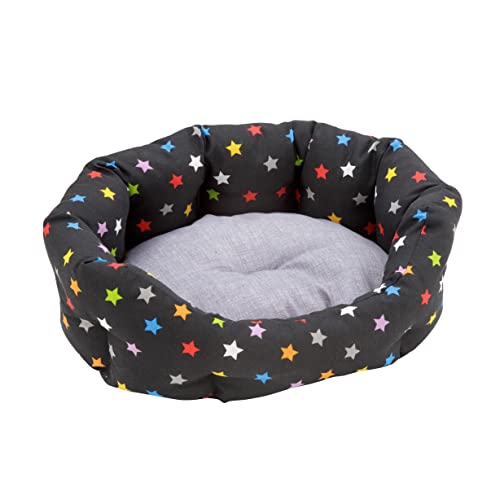 Baroni Home Hundebett aus Stoff, Größe M, weiches rundes Hundematte für Hunde und Katzen, bequem, für Schlafzimmer Wohnzimmer Flur, waschbar (45x55 cm, Grau mit Sternen) von Baroni Home