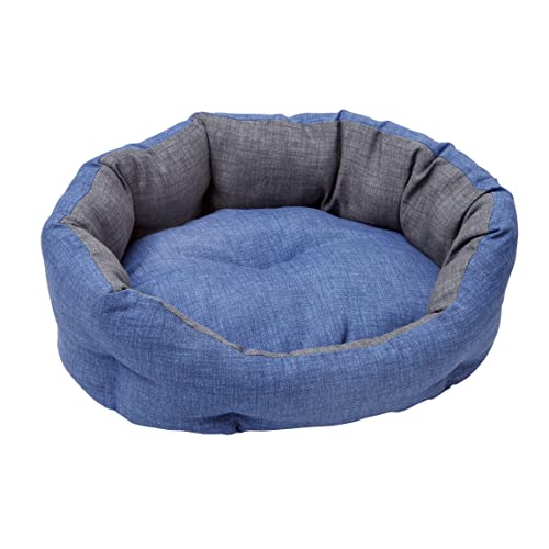 Baroni Home Hundebett aus Stoff, Größe M, weiches rundes Hundematte für Hunde und Katzen, bequem, für Schlafzimmer Wohnzimmer Flur, waschbar (45x55 cm, Grau und Blau) von Baroni Home