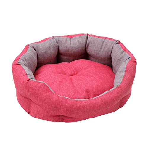 Baroni Home Hundebett aus Stoff, Größe M, weiches rundes Hundematte für Hunde und Katzen, bequem, für Schlafzimmer Wohnzimmer Flur, waschbar (45x55 cm, Grau und Fuchsia) von Baroni Home