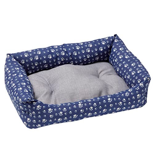 Baroni Home Hundebett aus Stoff, weich, bequem, für Schlafzimmer, Wohnzimmer, Flur, waschbar (45 x 60 cm, Grau und Pfoten) von Baroni Home