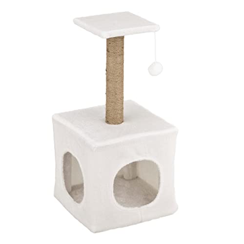 Baroni Home Kratzbaum für Katzen, Kratzbaum für Welpen, 1-stufiger Katzenkratzbaum mit Ball und Katzenzwinger, 30x30x64 cm, Creme von Baroni Home