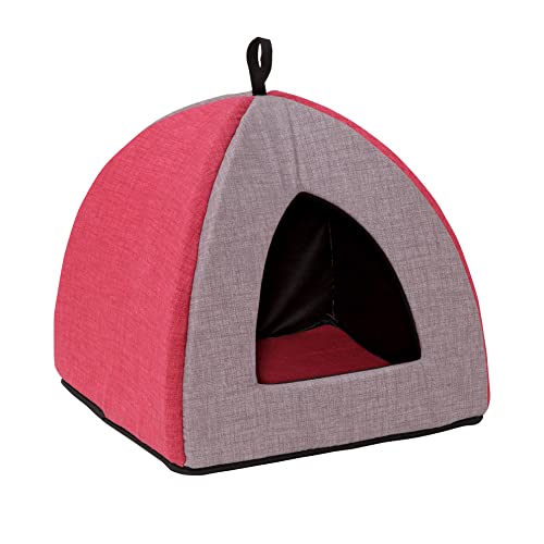 Baroni Home Personalisierbares Katzenbett in Pyramidenform, gepolstertes Kissen mit Namenstickerei, waschbar, 40 x 40 x 36 cm (Grau und Bordeaux) von Baroni Home