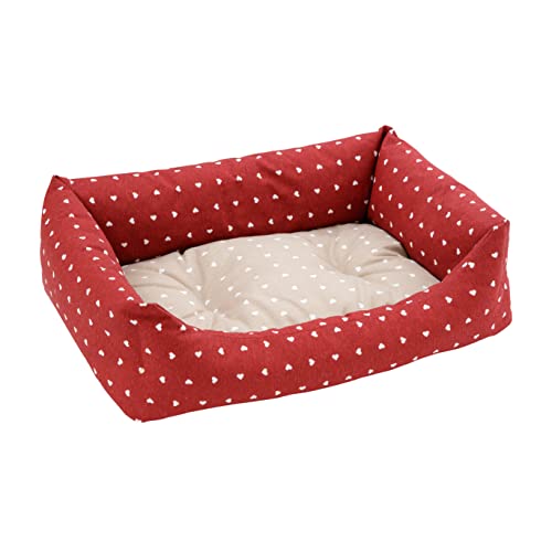 Baroni Home rektangulär Hundebett Hundekissen Hundekörbchen mit Wendekissen, 45x60 cm (S) - rot und weiße Herzen von Baroni Home