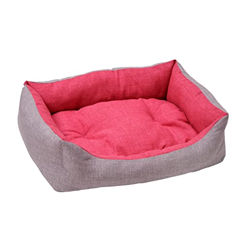 Baroni Home rektangulär Hundebett Hundekissen Hundekörbchen mit Wendekissen, 60x70 cm (M) - grau un Bordeaux rot von Baroni Home