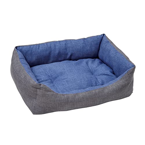 Baroni Home rektangulär Hundebett Hundekissen Hundekörbchen mit Wendekissen, 70X85 cm (L) - grau und blau von Baroni Home