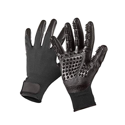 Barrageon Haustier Fellpflege-Handschuhe Massagehandschuhe Enthaarungshandschuhe Verstellbares Handgelenkband Bürste Katzen Hunde Pferde 1PCS (Schwarz) von Barrageon