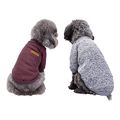 Barrageon Haustier Strickwaren 2 PCS Winter Warme Weste Hunde Pullover Mantel Welpe Jacke Overall Katze Kleidung Weiche Klein Mittel (Braun Grau-L) von Barrageon