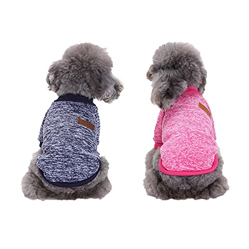 Barrageon Haustier Strickwaren 2 PCS Winter Warme Weste Hunde Pullover Mantel Welpe Jacke Overall Katze Kleidung Weiche Klein Mittel (Marine Blau Rose Rot-S) von Barrageon