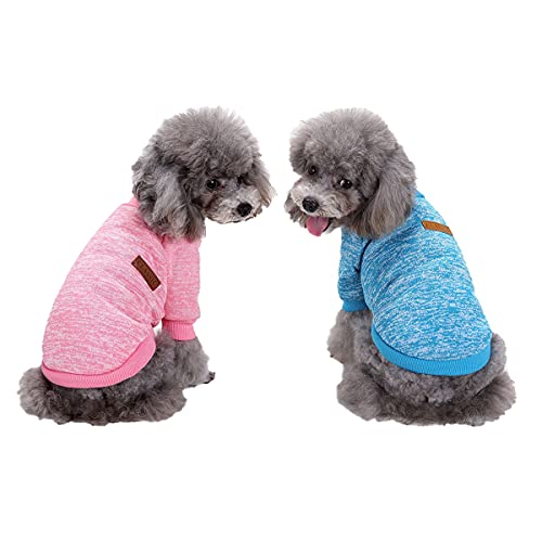 Barrageon Haustier Strickwaren 2 PCS Winter Warme Weste Hunde Pullover Mantel Welpe Jacke Overall Katze Kleidung Weiche Klein Mittel (Rosa Blau-XS) von Barrageon