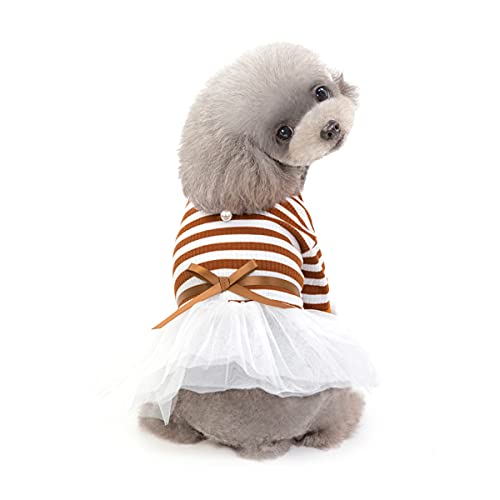 Barrageon Hunde Kleid Süß Prinzessin Rock Kleidung Katze Welpe Für Kleine Mittelgroße Bowknot Haustier Sommerkleidung Hundekatze (Braun-M) von Barrageon