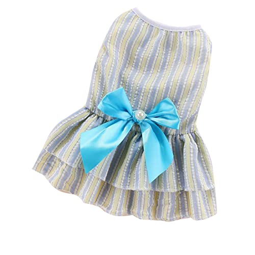 Barrageon Hunde Kleid Süß Prinzessin Rock Kleidung Welpe Katze Für Kleine Haustier Mittelgroße Sommerkleidung Bowknot Hundekatze (Blau Gelb-XL) von Barrageon