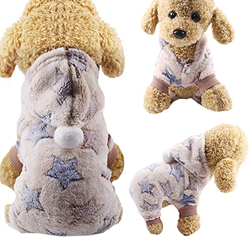 Barrageon Pet Winter Pajamas Dog Puppy Jacket Soft Small Cute Coats Flannel Warm Hoodies Jumpsuit (Beige-XL) von Barrageon