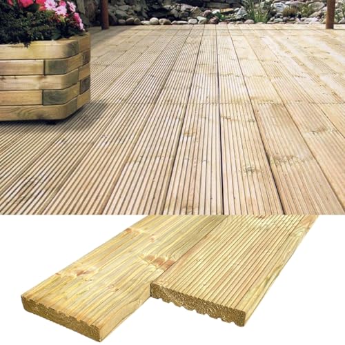 BaustoffhandelShop Terrassendiele Bodendiele FICHTE KDI Terrassenholz Holzdiele Unterkonstruktion kesseldruckimprägniert (Bodendiele Fichte KDI, 2,7 x 14,6 x 149cm) von BaustoffhandelShop