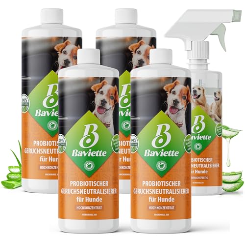 Baviette Hundeurin Neutralisieren bietet porentiefe Wirkung für Möbel, Polster, Teppich Auto, Tiergeruch, Urin Ammoniak zu entfernen Geruchsneutralisierer mit Bio Probiotika Power (Konzentrat 4L) von Baviette