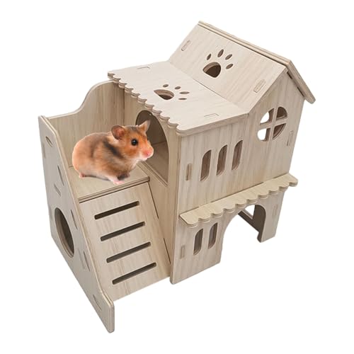 Bavokon Hamsterhaus mit Kletterleiter,Hamsterlabyrinthhaus | Doppeldecker-Rennmaushütte mit Leiter,Vergrößertes Hamster-Dekorset aus Holz für kleine Tiere von Bavokon