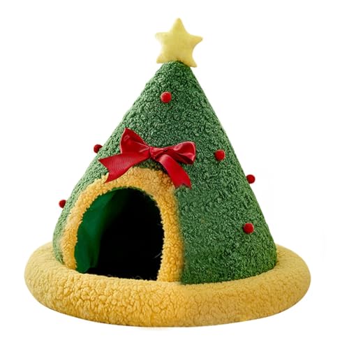 Bavokon Katzen-Weihnachtshaus, Weihnachts-Haustierbett,Atmungsaktives Winter-Katzenhöhlenbett | Halbgeschlossenes Weihnachts-Katzennest, Katzenversteck mit waschbarem Kissen für Katzen und Hunde unter von Bavokon