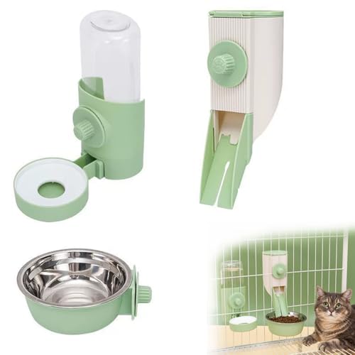 Automatischer Wasserspender Kaninchen,Kaninchenfutter Wasserspender mit Kaninchenkäfig Futternapf und Hängender Automatischer Futterspender,Hängend Haustier Trinkflasche für Hamster,Kaninchen（3PCS) von Bavooty