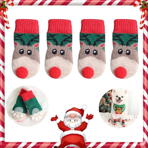 Bavooty Weihnachtssocken für Hunde,Hundesocken,rutschfeste Hundesocken & Katzensocke,Katzensocken für Katzen,Anti Rutsch Socken für Katzen,Pfotenschutz für Weihnachten im Innenbereich(S) von Bavooty