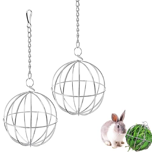 Edelstahl Feeder Ball Heuball,Nager Futterball Kugel,Edelstahl Feeder Spielzeug,Kaninchen Ball Feeder,Heuball zum Aufhängen,Kaninchen Feeder Ball für Meerschweinchen,Hamster,Kaninchen Nager Fuer,2PCS von Bavooty