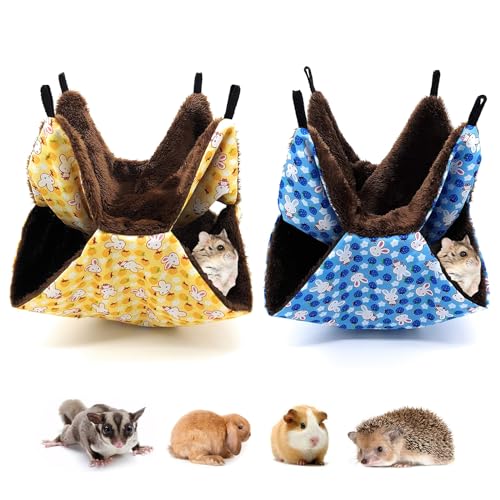 Nagetier Hängematte,Kleine Tiere-HäNgematte,Meerschweinchen Hängematte,Hängematte Für Kleintiere,Meerschweinchen Kuschelhöhle,Für Ratten,Chinchillas Und Eichhörnchen 35 X 35 cm,Gelber+Blauer Hase von Bavooty