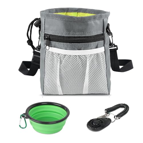 Leckerli-Tasche für Hunde, zusammenklappbarer Napf und Klicker, freihändige Snack-Tasche für Hunde, mit verstellbarer Taille und Schultergurt, für Training, Spaziergänge, Outdoor (Grau) von Baycat