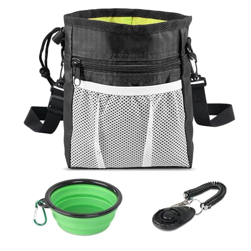 Leckerli-Tasche für Hunde, zusammenklappbarer Napf und Klicker, freihändige Snack-Tasche für Hunde, mit verstellbarer Taille und Schultergurt, für Training, Spaziergänge, Outdoor-Gebrauch, Schwarz von Baycat