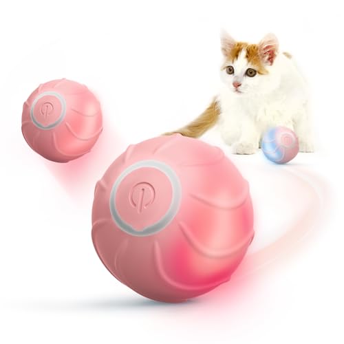 Baytion® Bouncing Katzenspielzeug, interaktiv, ideales Spielzeug für Katzen und Welpen, Unterhaltung & Bewegungsanregung, 2 Modi, mit LED-Lichtern, wiederaufladbar, Typ C, Rosa von Baytion