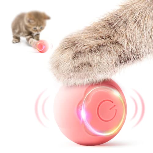 Baytion Katzenball, interaktiv, Katzenspielzeug für den Innenbereich, intelligent, automatisch, mit wechselnden LED-Lichtern, 2 Modi, wiederaufladbar, Typ C für Katzen und Welpen, Rosa von Baytion