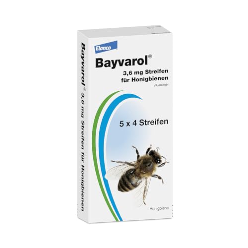 Bayvarol 3,6 mg Streifen für Honigbienen, Varroabehandlung, eine Packung mit 5 x 4 Streifen zum Einhängen in die Wabengassen von Bayvarol